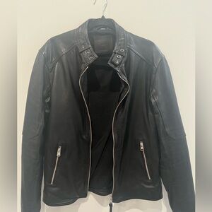 AllSaints Black Leather Jacket Bomber